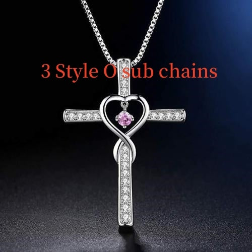 Infinity Love God We Trust Christian Cross Birthstone Crystal Pendant Necklace Colour Gems Zircon Heart Necklace Women Jewelry